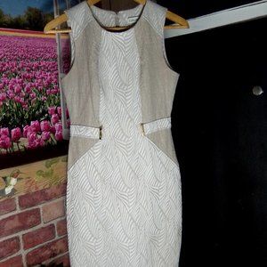 Calvin Klein Printed Dress Ivory and Latte Knee Length